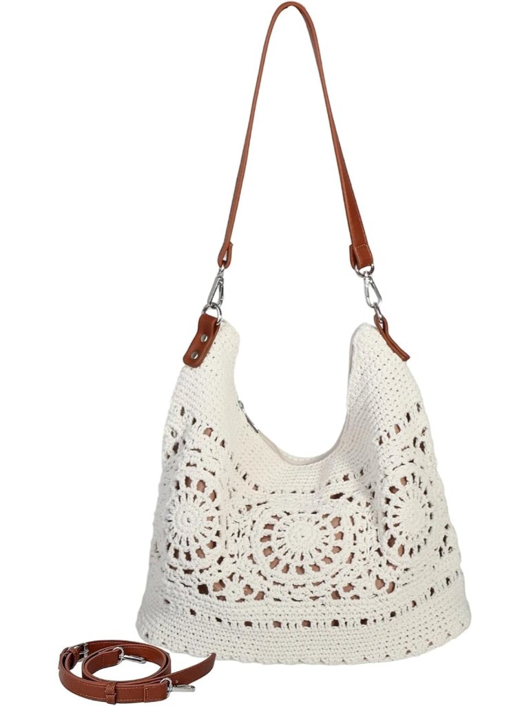 Crochet Purse Large Shoulder Bag For Women Slouchy Knit Hobo Purse With Adjustab